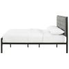 Queen size Contemporary Metal Platform Bed with Grey Upholstered Headboard