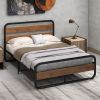 Queen Industrial Wood and Metal Tube Platform Bed with Headboard and Footboard