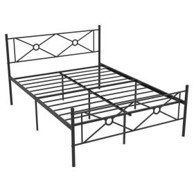 Queen Size Modern Black Metal Headboard & Footboard Platform Bed Frame