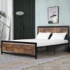 Queen Size FarmHouse Metal Wood Platform Bed Headboard Footboard