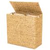 Natural 2-Bin Handwoven Hyacinth Linen Liner Laundry Hamper w/ Handles