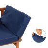 Navy Blue Outdoor Acacia Wood Convertible Sofa Futon with 4 Removable Pillows