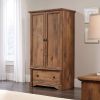 Rustic Oak Drawer and Garment Rod Wardrobe Armoire