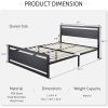 Queen Black Metal Platform Bed Frame with Wood Panel Headboard and Footboard