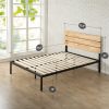 King size Modern Metal Platform Bed Frame with Wood Headboard and Slats