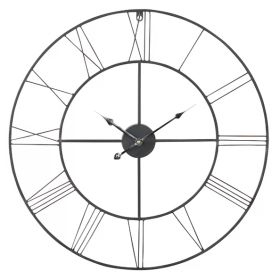 Round 24-inch Metal Wall Clock with Roman Numerals