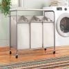 3 Section Wheeled Laundry Sorter Cart with Lift Top Folding Ironing Board