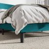 King Size Upholstered Linen Blend Headboard Wingback Platform Bed in Turquoise