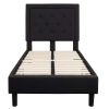 Twin Black Fabric Upholstered Platform Bed Frame with Tufted Headboard