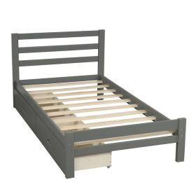 Twin size Gray Low Profile 2 Drawer Storage Platform Bed