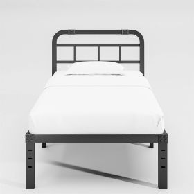 Twin XL Size Heavy Duty Black Metal Platform Bed Frame with Headboard