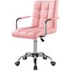 Pink Modern Faux Leather Mid-Back Swivel Office Chair with Armrests and Wheels