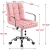 Pink Modern Faux Leather Mid-Back Swivel Office Chair with Armrests and Wheels