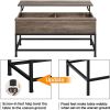 Modern Metal Lift Top Coffee Table Sofa Laptop Desk with Rustic Taupe Wood Top