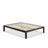 Full Modern Black Metal Platform Bed Frame with Wood Slats