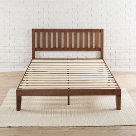 Queen size Mission Style Solid Wood Platform Bed Frame with Headboard in Espresso Finish