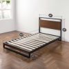 Twin size Metal Wood Platform Bed Frame with Headboard