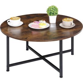 Modern Round Industrial Coffee Table with Rustic Brown Wood Top