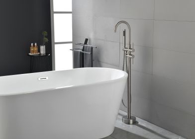 Mount Bathtub Faucet Freestanding Tub Filler Brushed Nickel Standing High Flow Shower Faucets with Handheld Shower Mixer Taps Swivel Spout