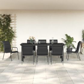 9 Piece Patio Dining Set Black Steel and Textilene