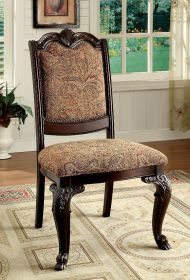 Traditional Formal Set of 2 Side Chairs Brown Cherry Solid wood Chair Padded Fabric Upholstered Seat Kitchen Dining Room Furniture