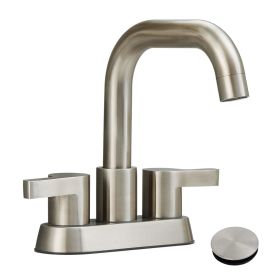 Bathroom Faucet 2 Handle 4 Inch Centerset Bathroom Sink Faucets 3 Hole with Pop Up Drain and Water Supply Lines, Brushed Nickel