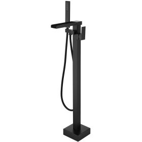 Single-Handle Freestanding Floor Mount Roman Tub Faucet Bathtub Filler with Hand Shower in Matte Black