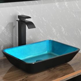 18.125" L -13.0" W -4 1/8" H Handmade Countertop Glass Rectangular Vessel Bathroom Sink  with Matte Black Single-Handle Single Hole Faucet and Pop Up