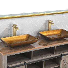 22.25" L -14.25" W -4 1/2" H Glass Rectangular Vessel Bathroom Sink in Gold Set with gold Faucet and gold Pop Up Drain