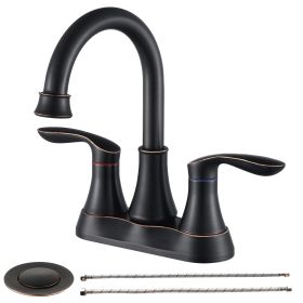 2-Handle 4-Inch Oil Rubbed Bronze Bathroom Faucet, Bathroom Vanity Sink Faucets with Pop-up Drain and Supply Hoses On-Site