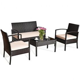 4 Pieces Patio Furniture Sets Rattan Chair Wicker Set Outdoor Bistro