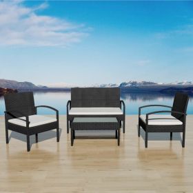 4 Piece Patio Lounge Set with Cushions Poly Rattan Black