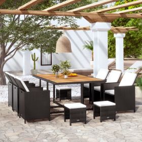 11 Piece Patio Dining Set Poly Rattan and Acacia Wood Black