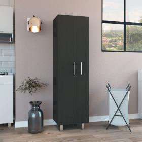 Closet Pantry Copenhague, Five Shelves, Double Door Cabinet, Black Wengue / White Finish