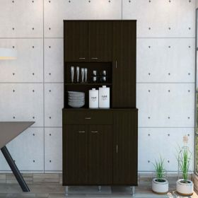 Kitchen Pantry Piacenza, Double Door Cabinet, Black Wengue Finish