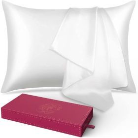 Lacette Silk Pillowcase 2 Pack for Hair and Skin, 100% Mulberry Silk, Double-Sided Silk Pillow Cases with Hidden Zipper (white