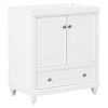 30" Bathroom Vanity without Sink; Base Only; Cabinet with Doors and Drawer; Solid Frame and MDF Board; White