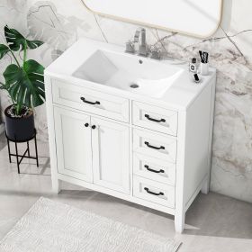 36' Bathroom Vanity with Sink Combo; White Bathroom Cabinet with Drawers; Solid Frame and MDF Board