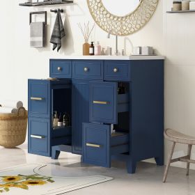 36" Bathroom Vanity Cabinet with Sink Top Combo Set; Navy Blue; Single Sink; Shaker Cabinet with Soft Closing Door and Drawer