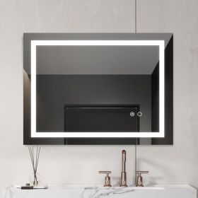 LED Lighted Bathroom Wall Mounted Mirror with High Lumen+Anti-Fog Separately Control+Dimmer Function