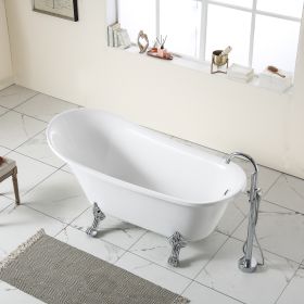 67"L x 31.5"W Acrylic Art Freestanding Alone White Soaking Bathtub with Brushed Nickel Overflow and Pop-up Drain