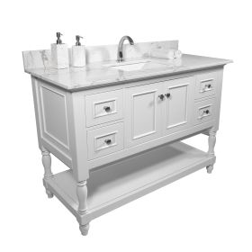 43''x22" bathroom stone vanity top engineered stone carrara white marble color with rectangle undermount ceramic sink and single faucet hole with back