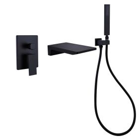 Bathtub Faucet Matte Black, Waterfall Wall Mount Tub Filler Faucet with Handheld Shower Brass