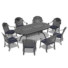 9-Piece Set Of Cast Aluminum Patio Furniture With Black Frame and Seat Cushions In Random Colors