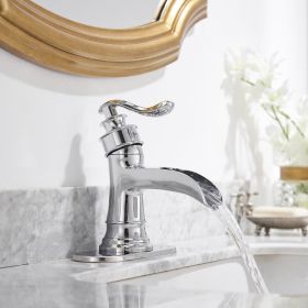 Waterfall Single Hole Single-Handle Low-Arc Bathroom Faucet With Supply Line In Polished Chrome