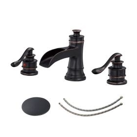 8 in. Waterfall Widespread 2-Handle Bathroom Faucet With Pop-up Drain Assembly in Oil Rubbed Bronze