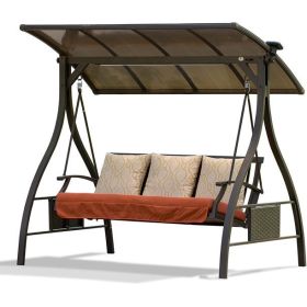 Patio Porch Swing 3 Person Adjustable Canopy Deluxe Hammock Swing Glider with Solar LED Light and 3 Sunbrella Cushions for Outdoor Garden, Balcony