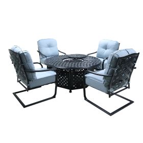 5 Piece Aluminum Chat high Fire Pit Set, Light Blue