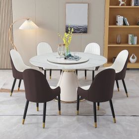 Round Marble Dining Table Set for 6-8, Round Kitchen Table with Petal-Shaped Unique Design