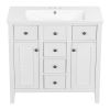 36" Bathroom Vanity with Ceramic Basin, Two Cabinets and Five Drawers, Solid Wood Frame